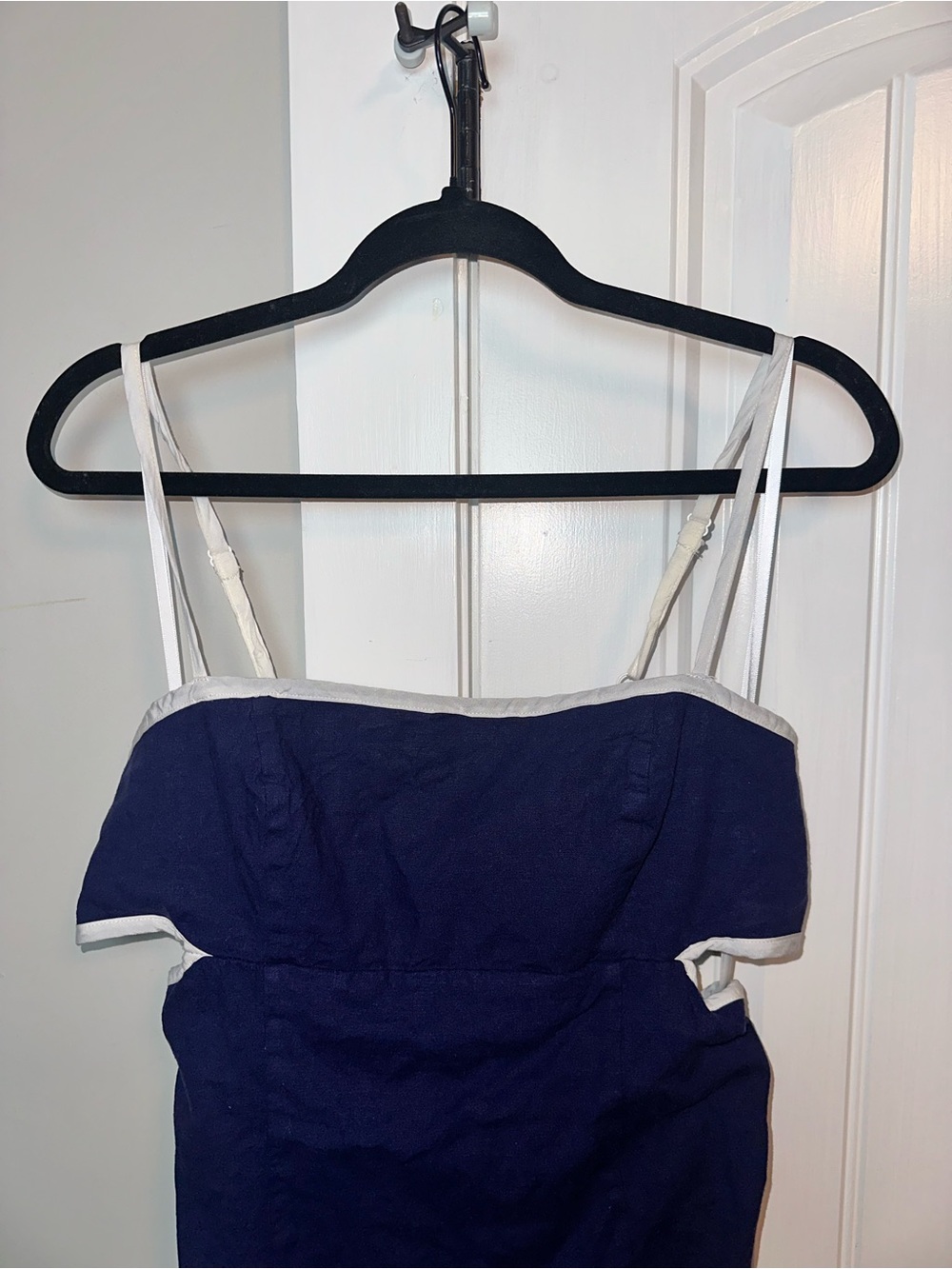 Maeve Anthropologie NWT Linen Size Medium Navy Midi Dress Open Back - Picture 3 of 15